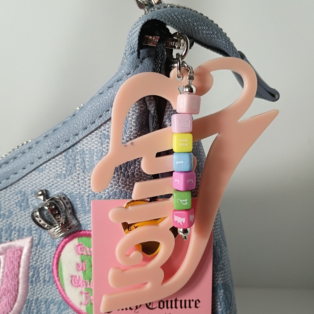 Juicy Couture Exclusive Run The World Light Blue Embroidered Patch Shoulder Bag - Picture 13 of 13